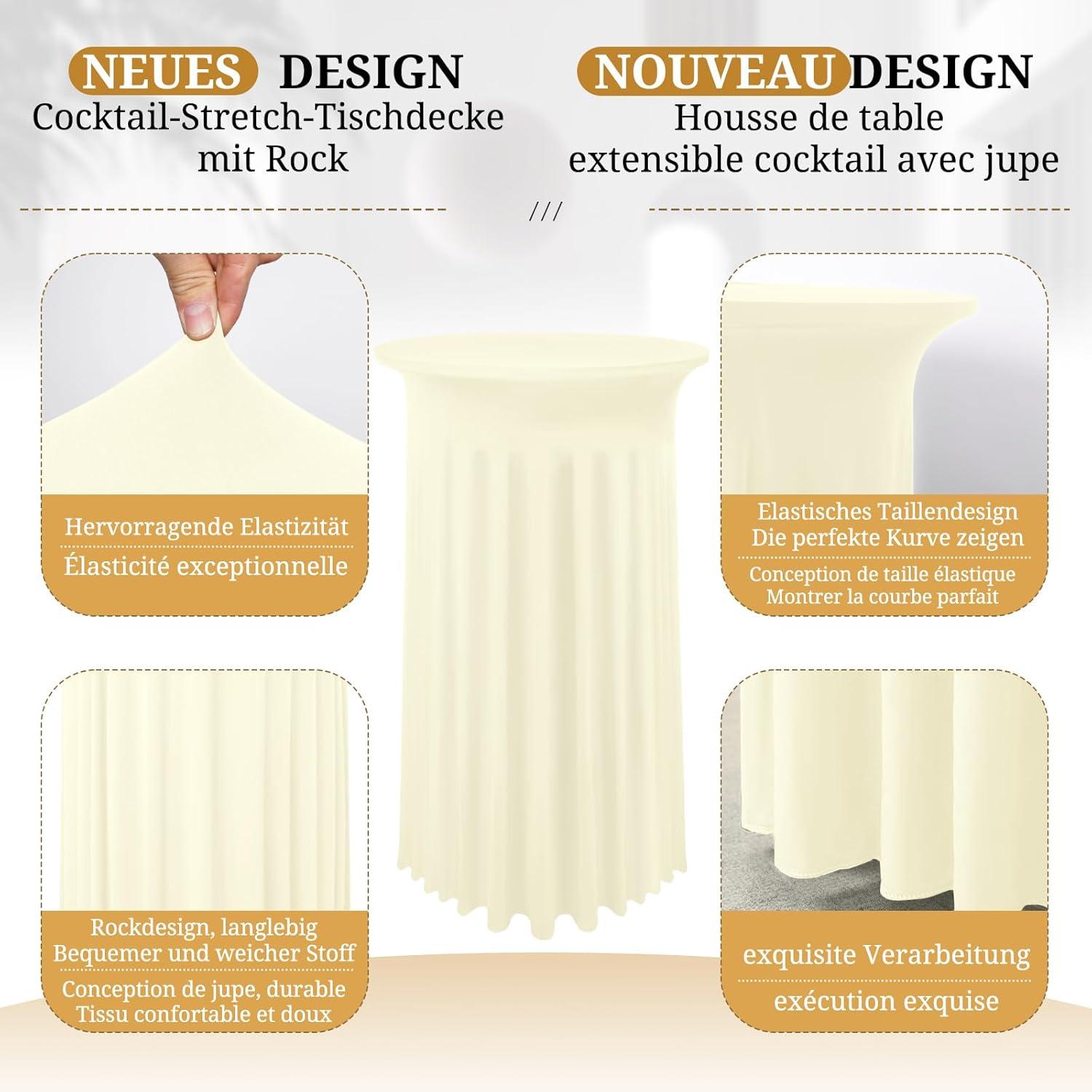 2er-Set Stretch Tischhusse Elfenbein Ø 80-85 cm für Hochzeit & Bankett