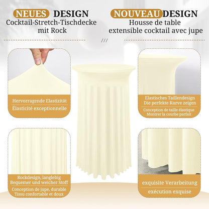 2er-Set Stretch Tischhusse Elfenbein Ø 80-85 cm für Hochzeit & Bankett