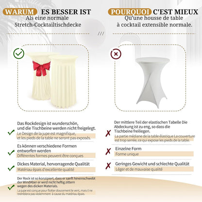 2er-Set Stretch Stehtisch Husse Elfenbein Ø 80-85cm Spandex Tischdecke Bankett Bistrotische