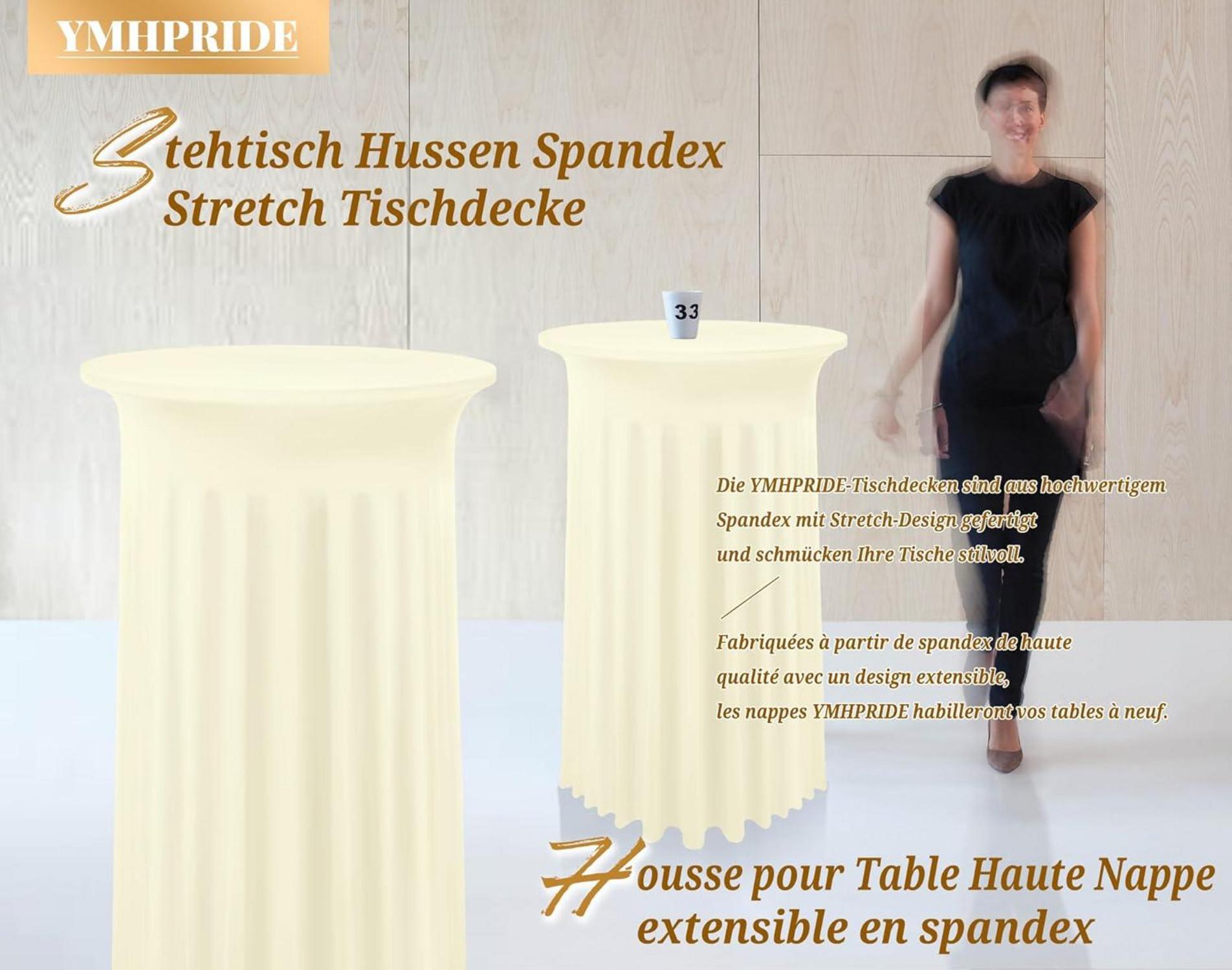 2er-Set Stretch Stehtisch-Husse Elfenbein Ø 80-85cm Spandex Tischdecke