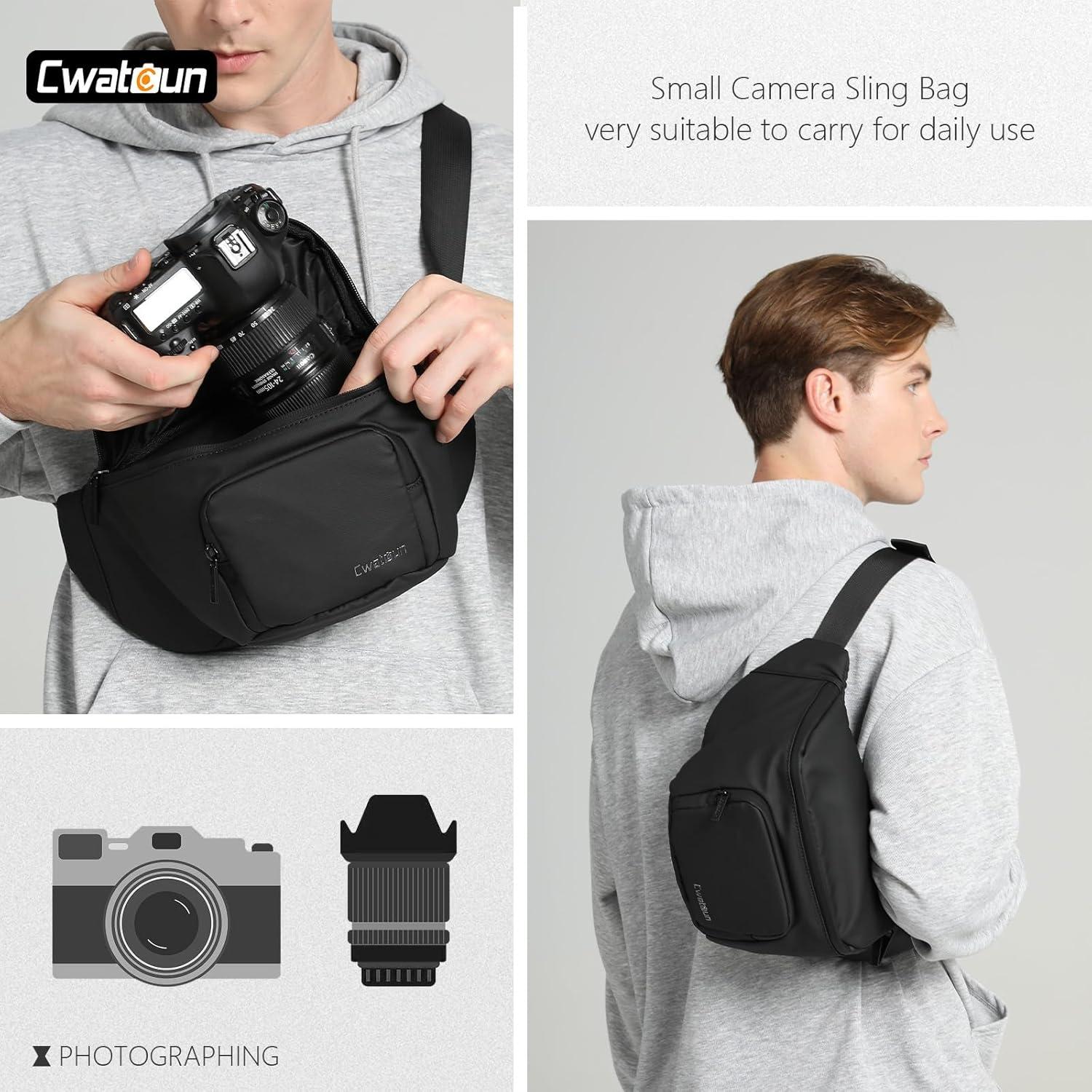 Cwatcun DSLR Kameratasche Umhängetasche Fotografen Schwarz