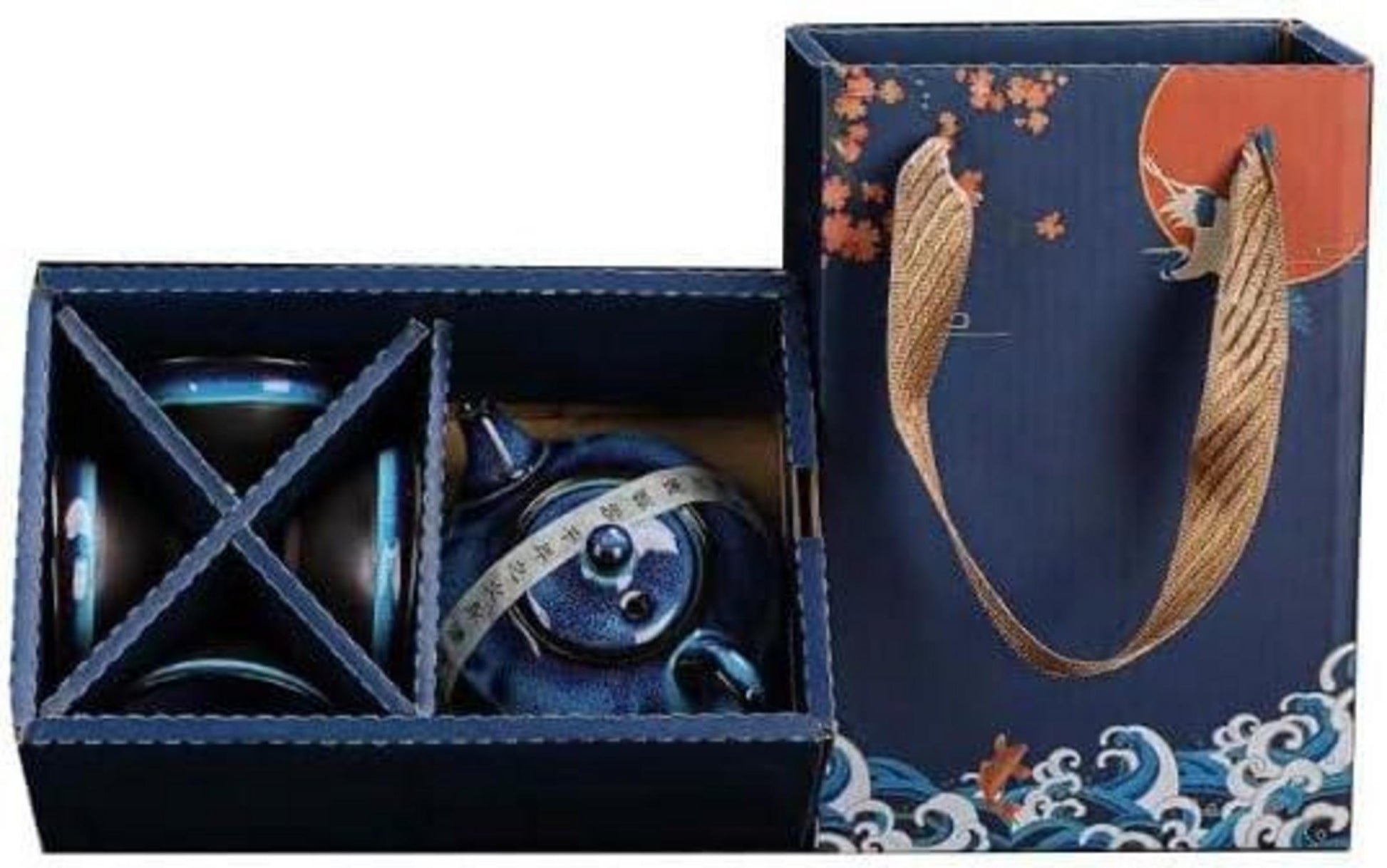 Japanisches Tee-Set Kung-Fu Teeservice blau Keramik Porzellan 4 Teetassen