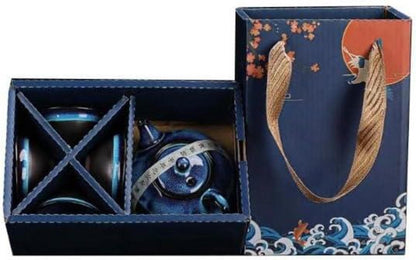 Japanisches Tee-Set Kung-Fu Teeservice blau Keramik Porzellan 4 Teetassen