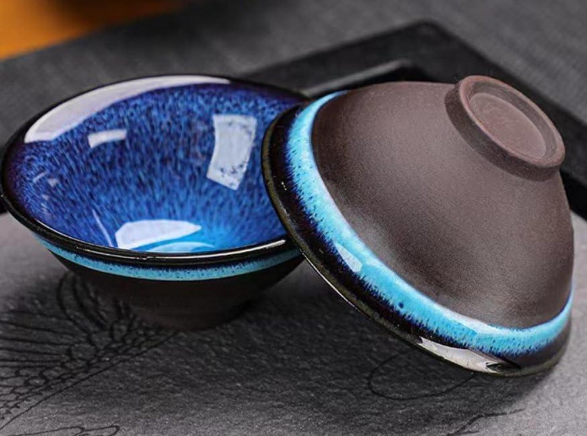 Japanisches Tee-Set Kung-Fu Teeservice Teekanne mit 4 Teetassen blau