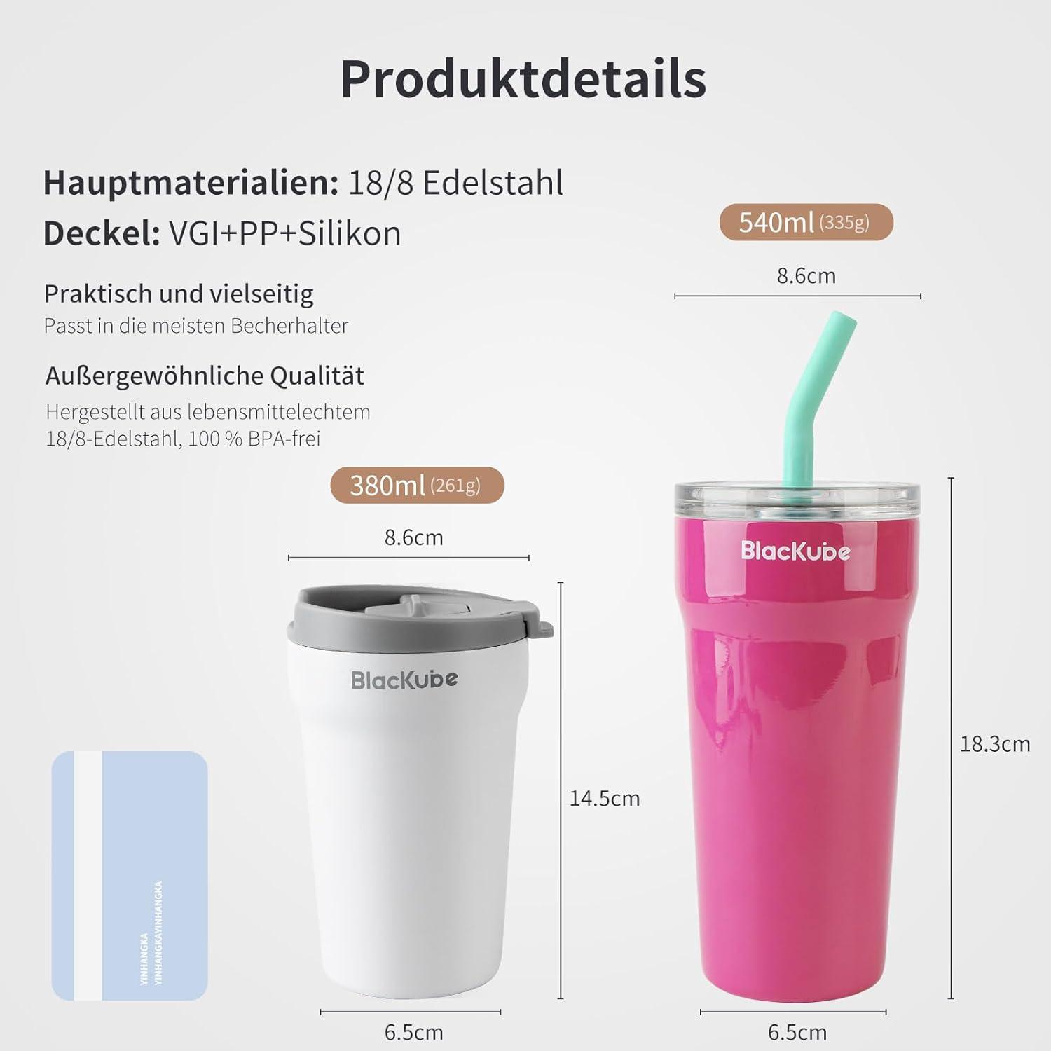 Blackube Thermo Kaffeebecher-to-go 380ml auslaufsicherer Travel Mugçoisolierter Edelstahl-Thermobecher