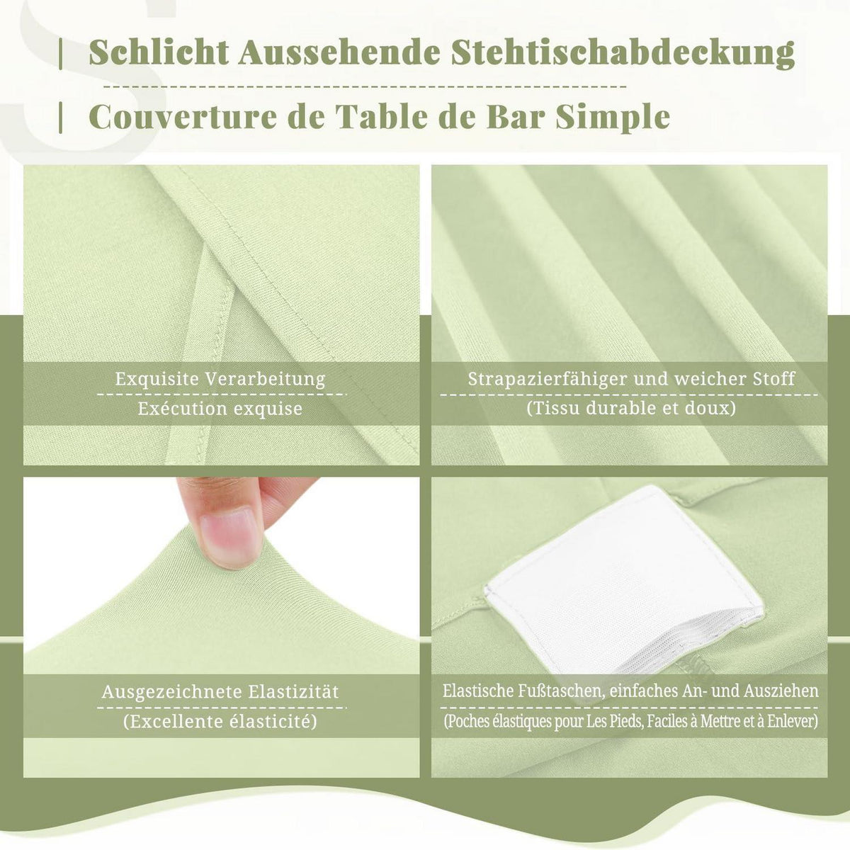 3er-Set Stretch Tischdecken Salbeigrün Ø 80-85 cm für Stehtische