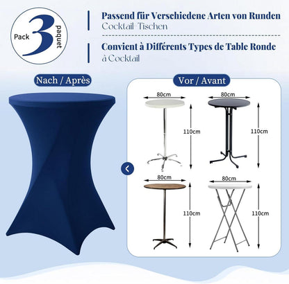 3er-Set Stretch Stehtisch Husse Bistrotisch Dunkelblau