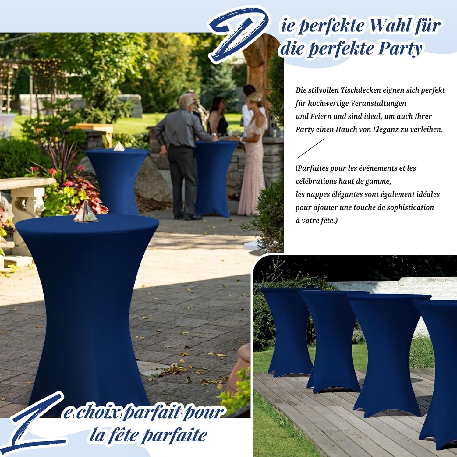 Stretch Stehtisch Husse 3er-Set dunkelblau Ø80-85cm Spandex Tischdecke Marine Blau