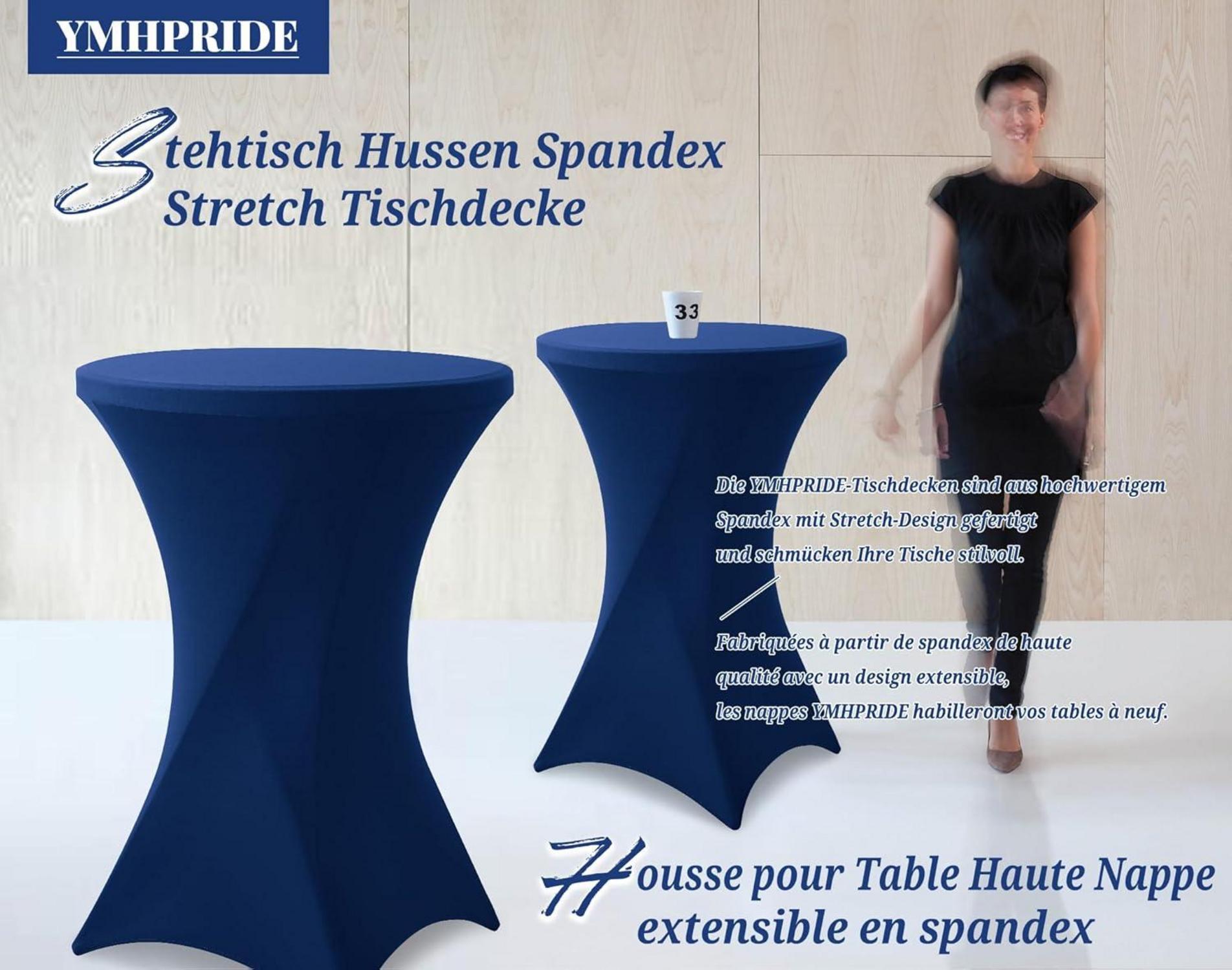 Stretch Stehtisch Husse Dunkelblau Ø80-85 cm 3er-Set Spandex