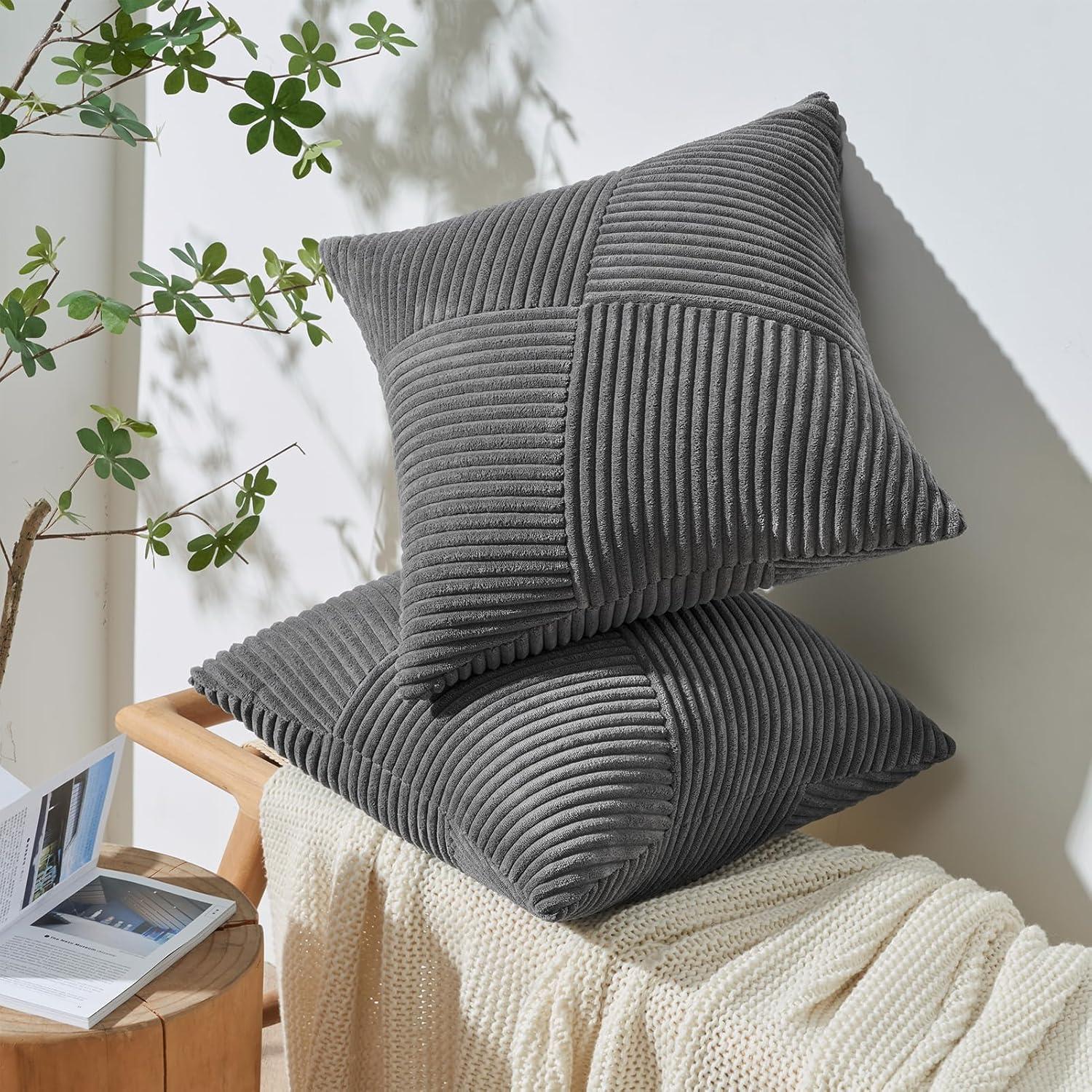 Topfinel Kissenbezüge 45x45 Dunkelgrau 2er Set Patchwork