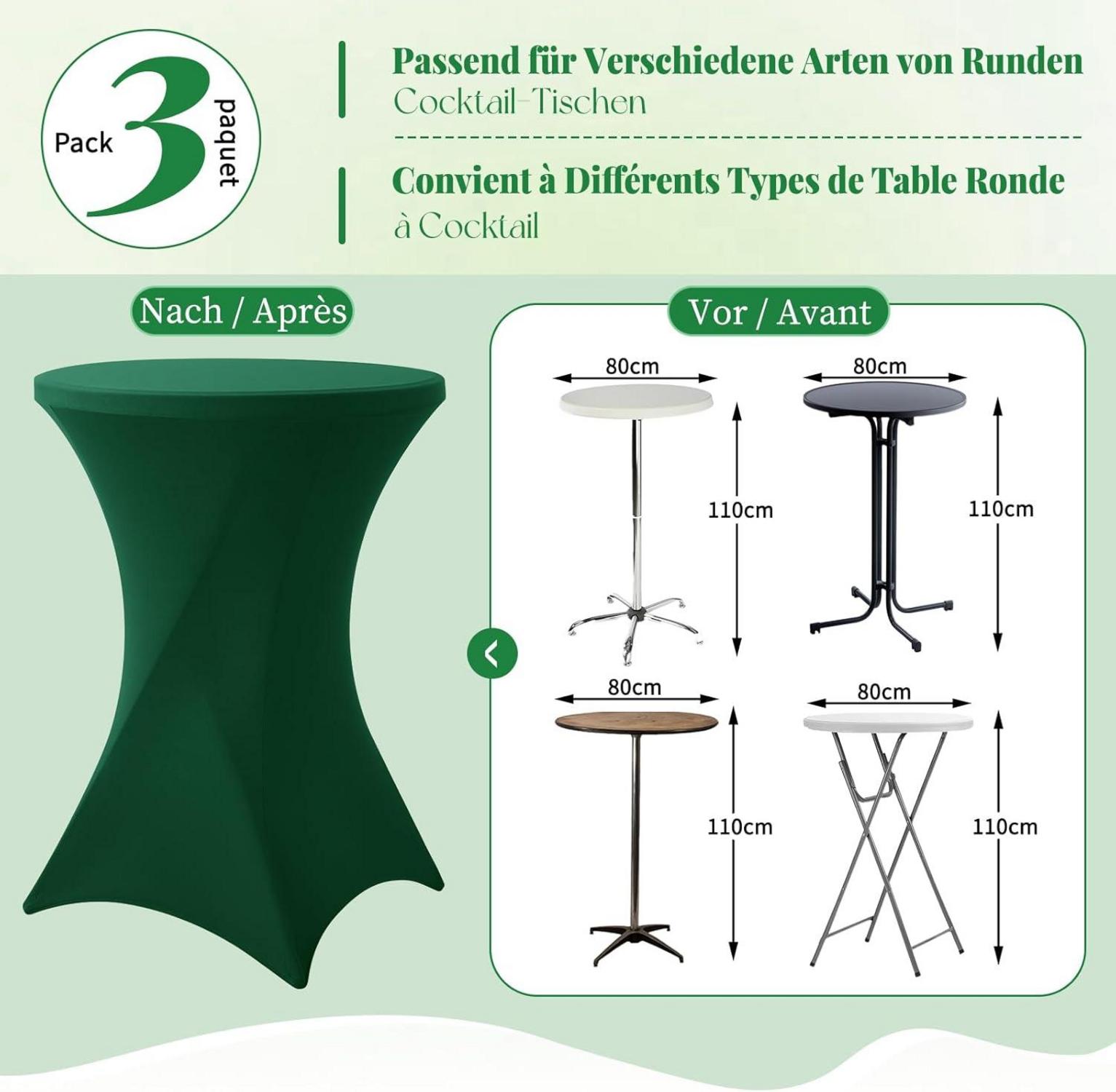 3er-Set Stretch Stehtisch Husse Dunkelgrün Ø80-85cm Spandex