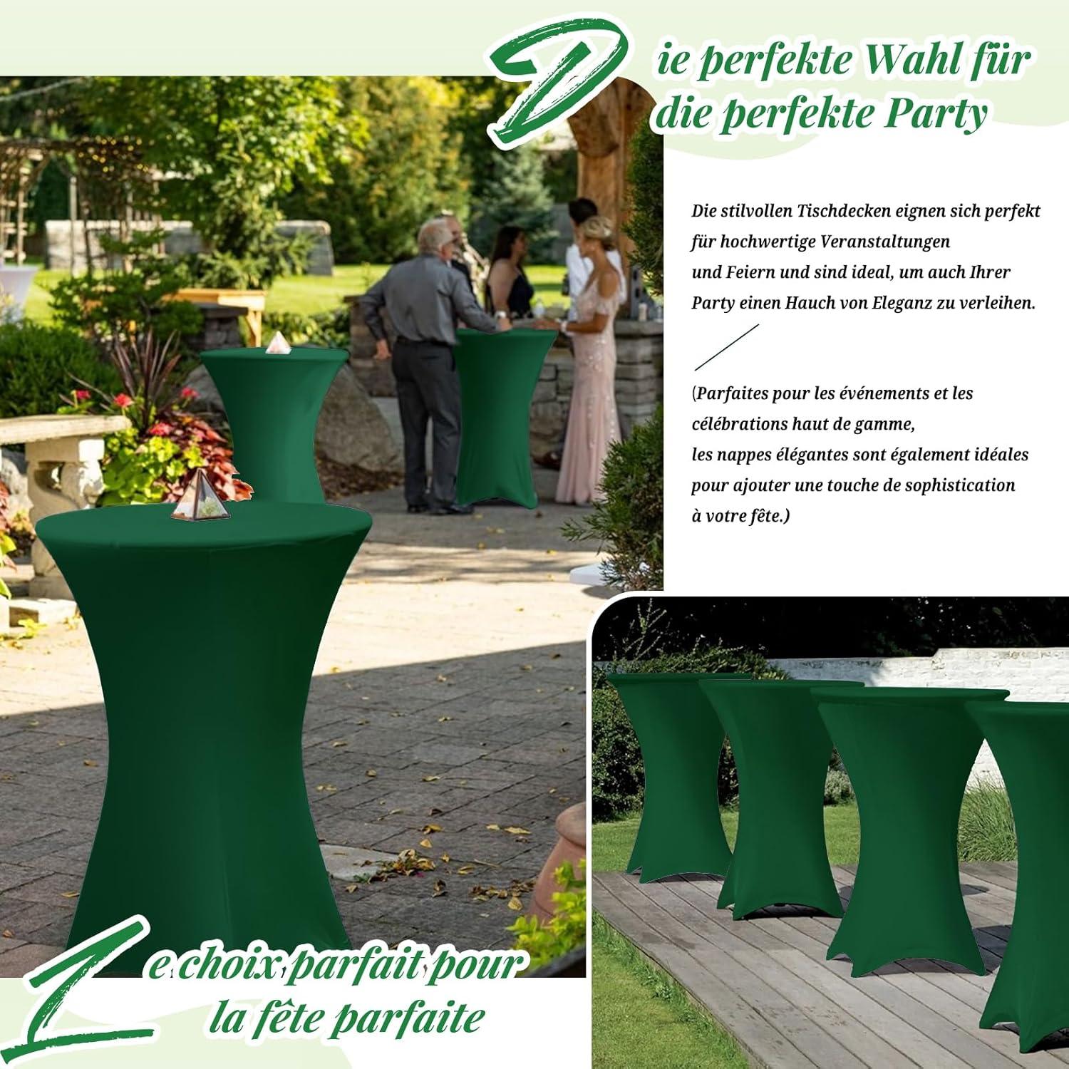 3er-Set Stretch Stehtisch Husse Dunkelgrün Ø80-85 cm Spandex Tischdecke 3 Stück - 80x110cm