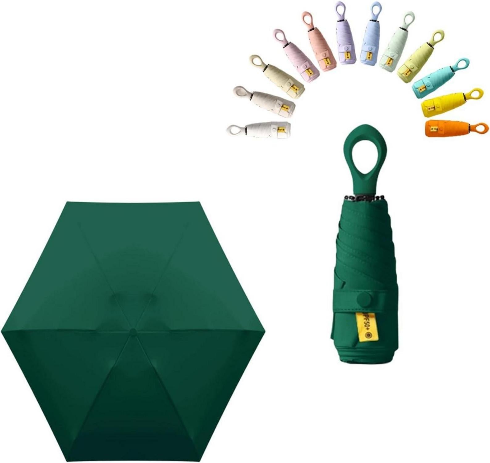Mini Regenschirm UV-Schutz Ringgriff Dunkelgrün 90cm