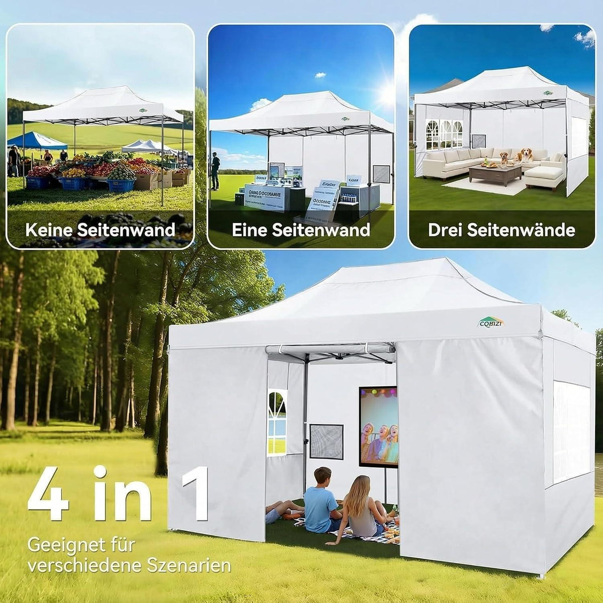 Faltpavillon 3x4.5 Wasserdicht mit Seitenteilen – Gartenpavillon