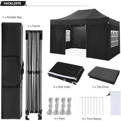 Faltpavillon 3x4.5m, Wasserdicht & Stabil – Gartenpavillon mit Seitenteilen