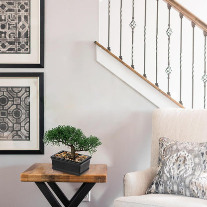 Kunstbonsai Zeder Künstliche Pflanze Schwarz Keramik-Übertopf 18x16cm