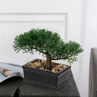 Kunstbonsai Zeder Künstliche Pflanze Bonsai mit Keramik-Übertopf