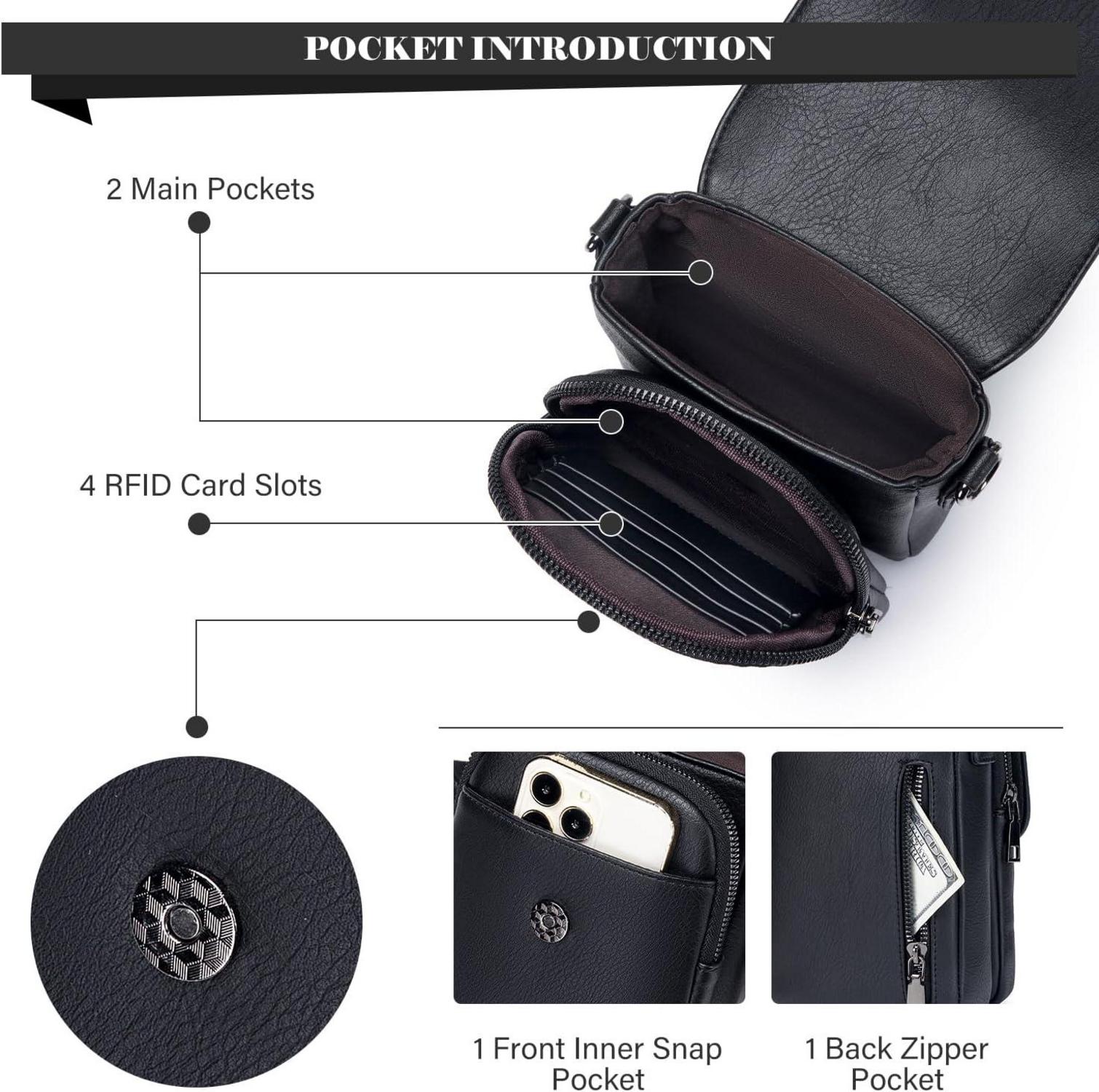 MUIIKOLA Handytasche Damen RFID-Blockierung UH Leder Gitarrengurt Black