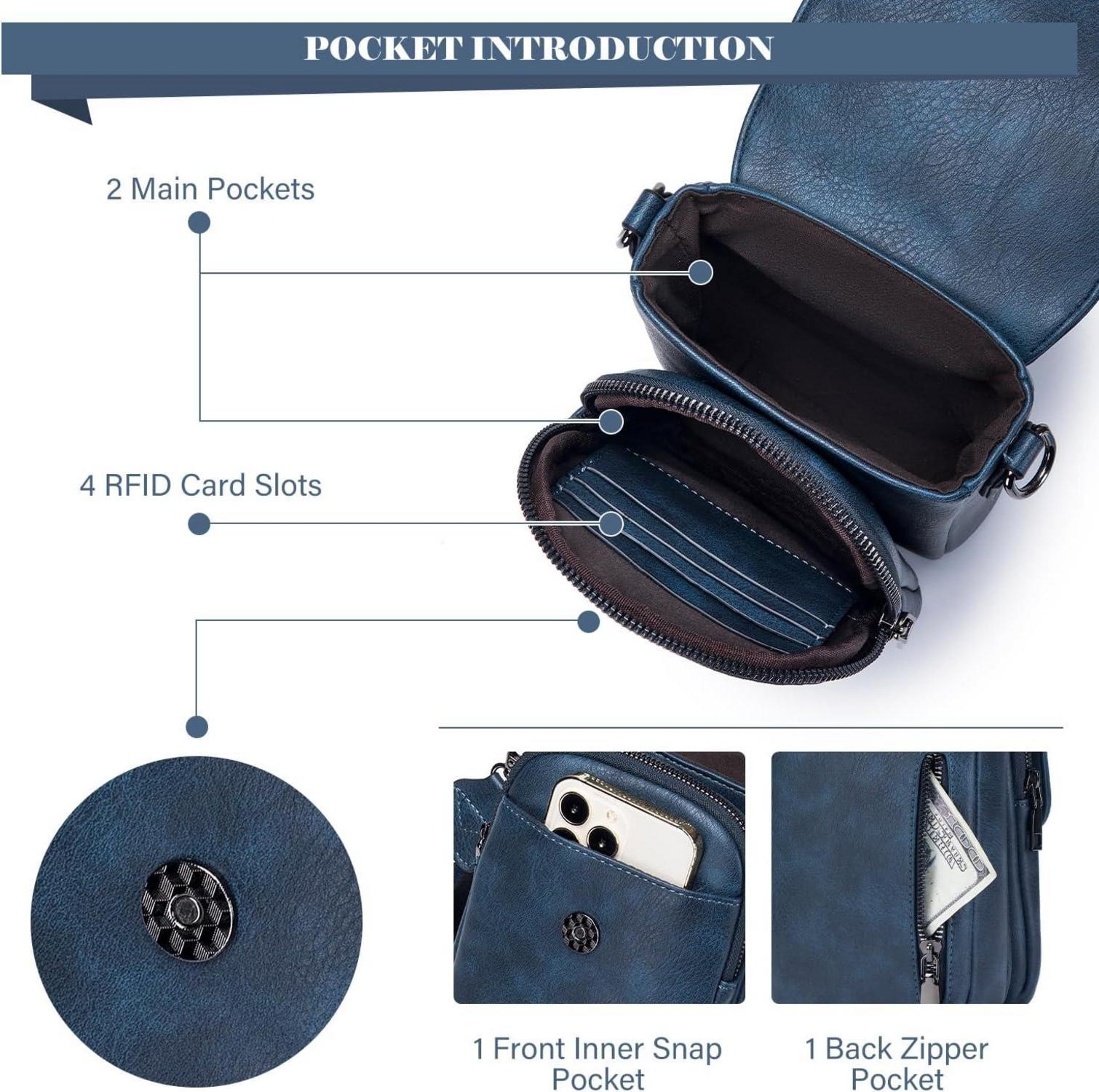 Damen Handytasche RFID Umhängetasche Leder Schwarz