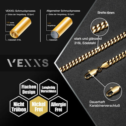 Panzerkette Herren 18 Karat Vergoldet Edelstahl 4-6mm