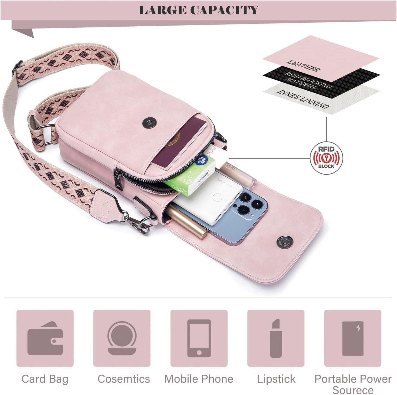 Handytasche Umhängetasche RFID Leder Geldbörse Kapazität Z-pink