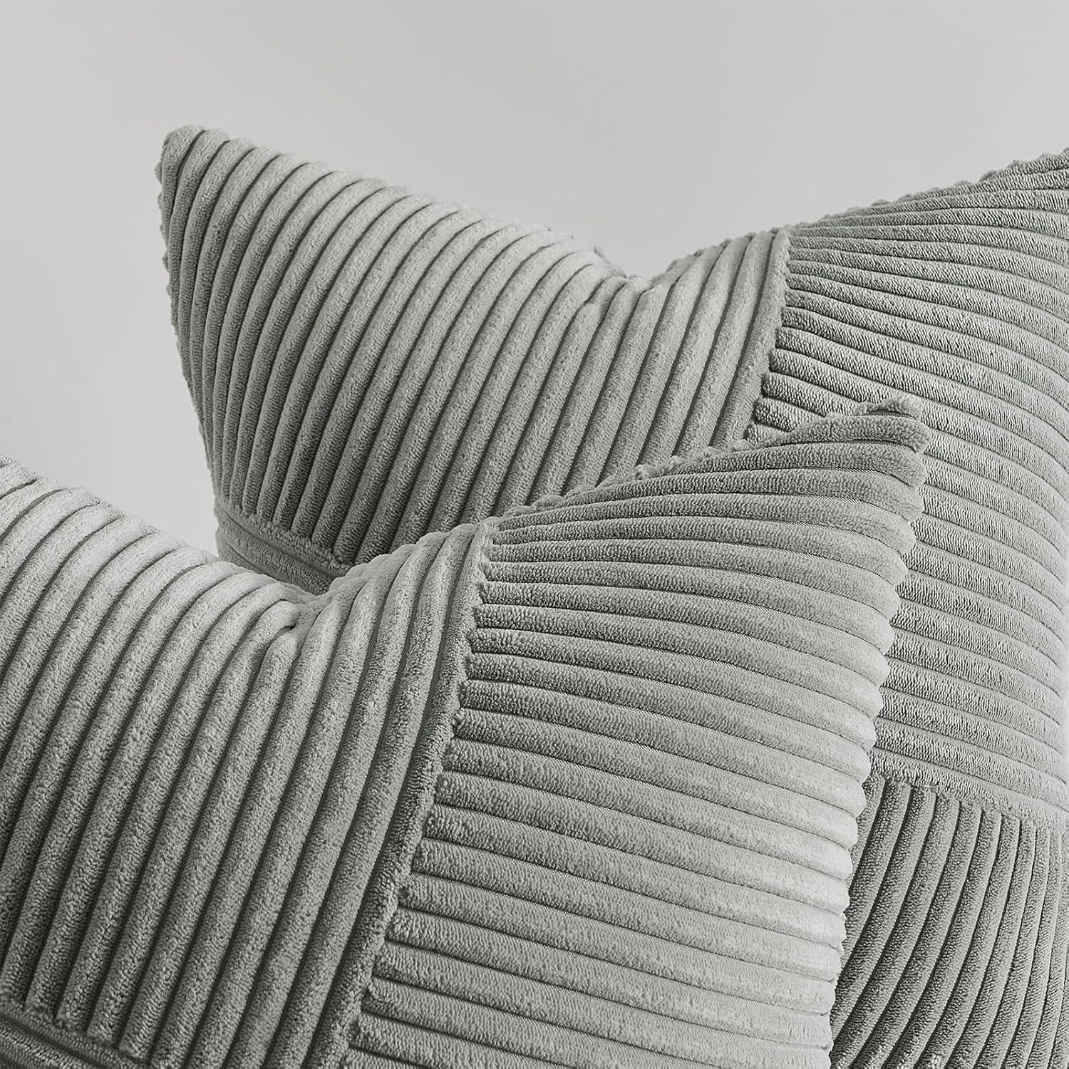 Kordsamt Kissenbezug 40x40 Grau 2er Set Windmühle Patchwork Zierkissen für Sofa und Bett