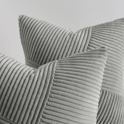 Kordsamt Kissenbezug 40x40 Grau 2er Set Windmühle Patchwork Zierkissen für Sofa und Bett