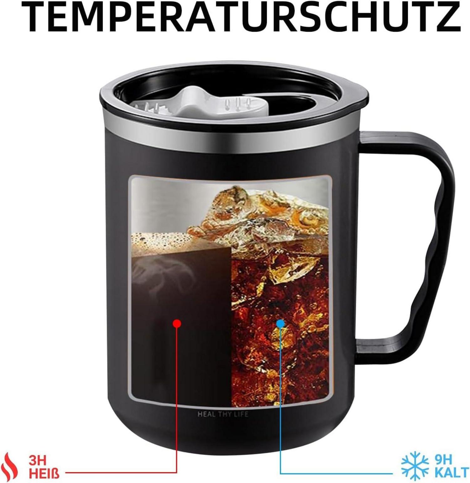 Thermobecher Kaffee To Go 500ml Isolierbecher Edelstahl Henkel Strohhalm