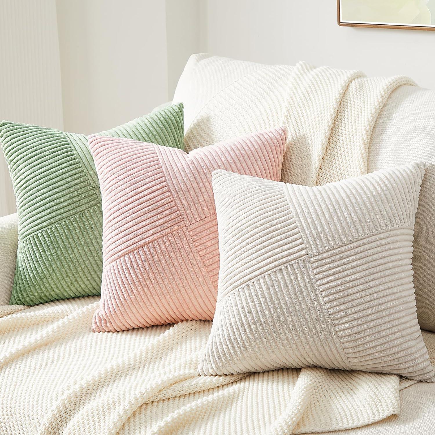 Kissenbezug 40x40 Grün Kordsamt Windmühle Patchwork 2er Set Sofa Schlafzimmer
