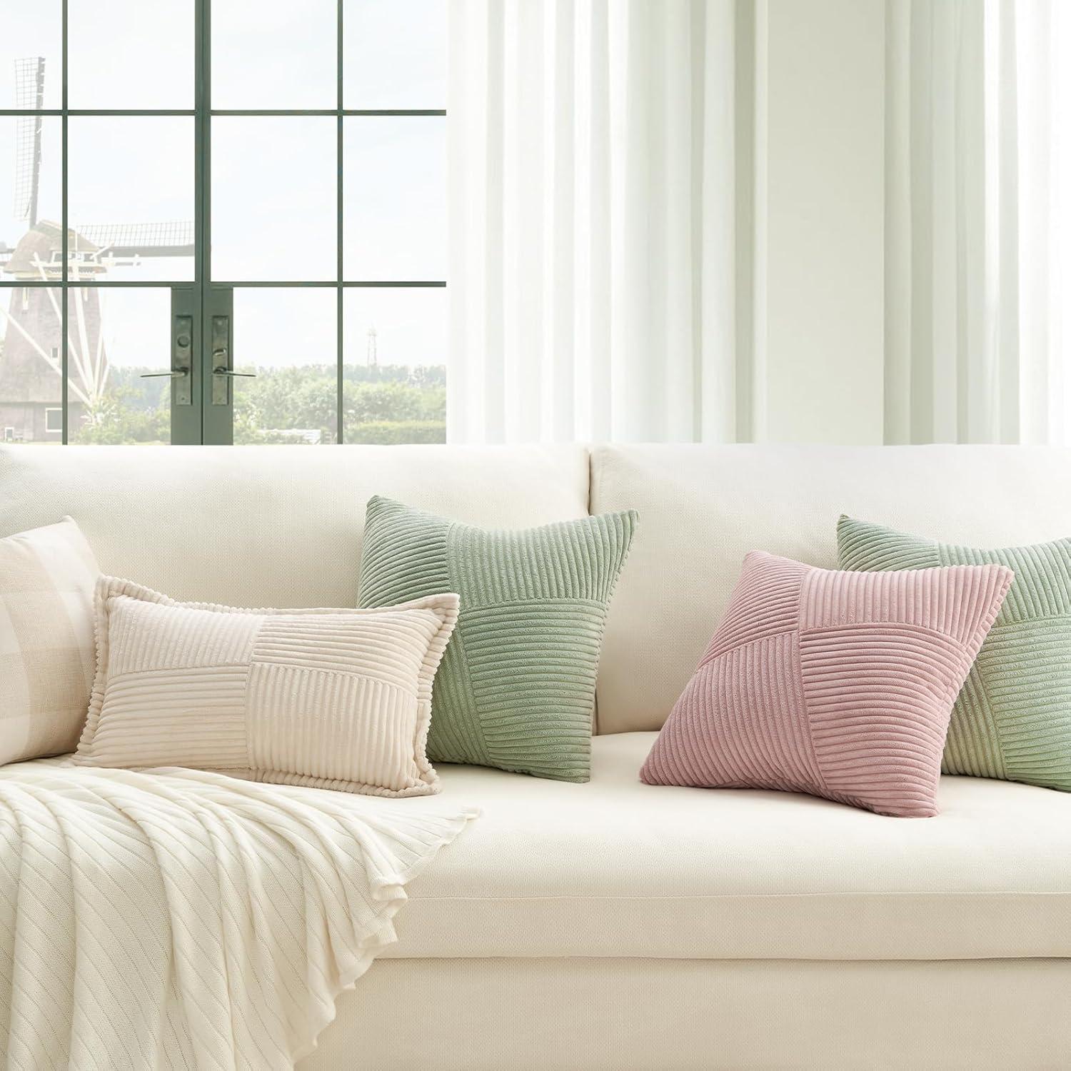Kissenbezug 40x40 Grün Kordsamt 2er Set Windmühle Patchwork Sofa
