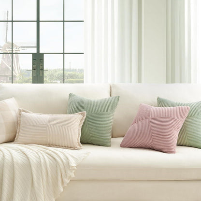 Kissenbezug 40x40 Grün Kordsamt 2er Set Windmühle Patchwork Sofa
