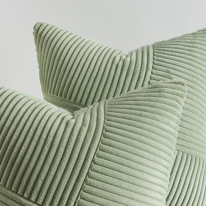 Kissenbezug 40x40 Grün Kordsamt Windmühle Patchwork 2er Set Sofa Schlafzimmer