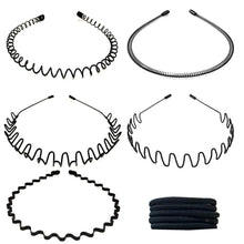 Metall Haarreif, 5er Set Schwarz Welle Headband mit Elastischen