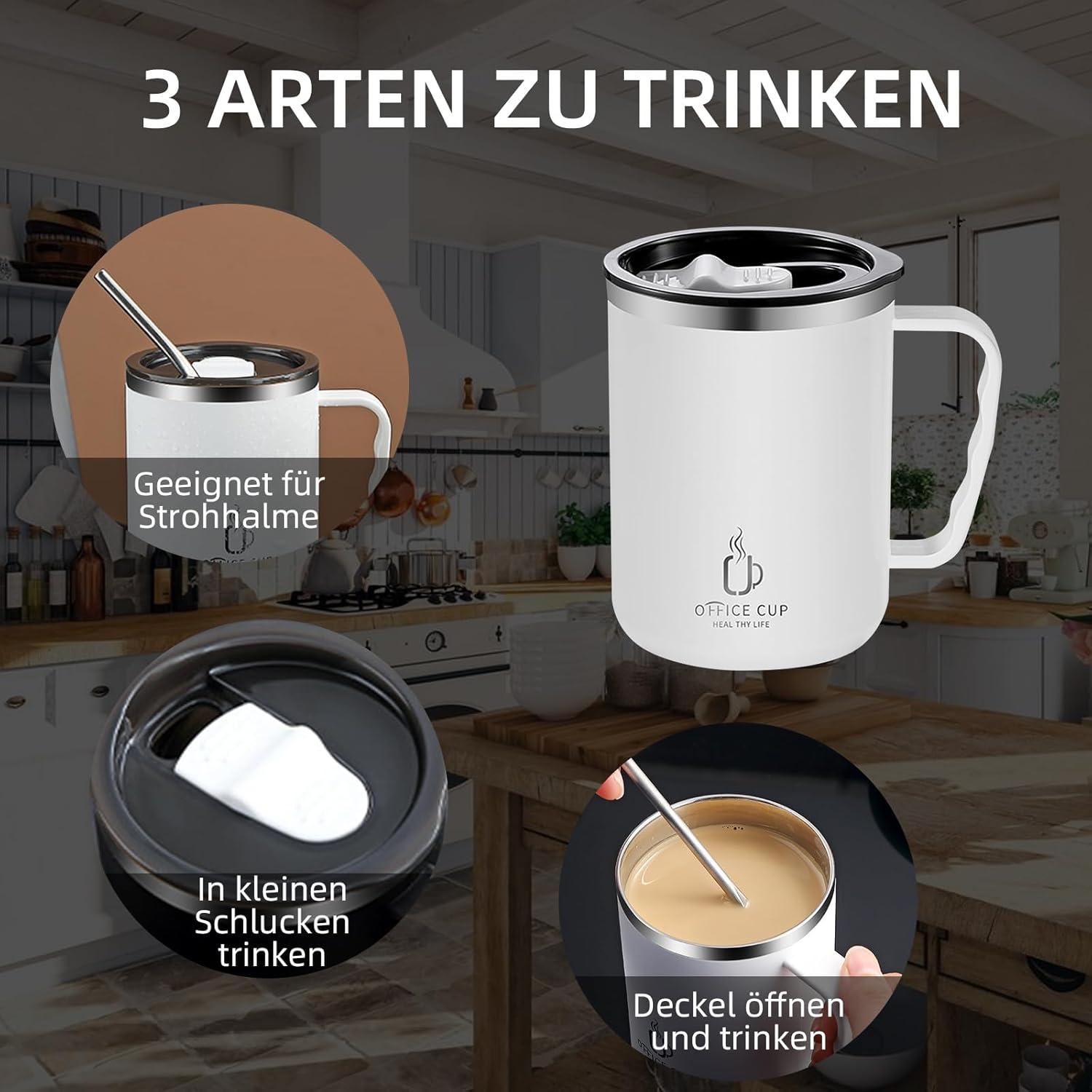 Thermobecher 500ml Doppelwandig Isolierbecher Edelstahl Henkel