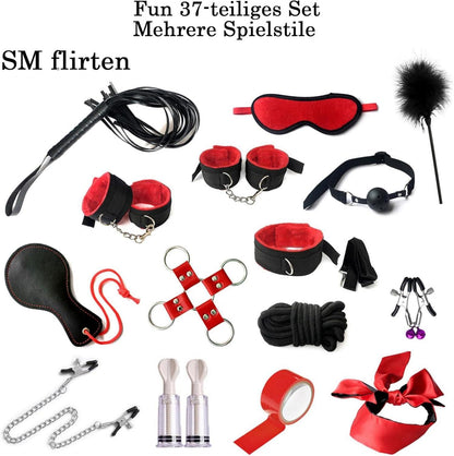 BDSMAGE Fesseln Sex Set 39-teilig Bondage Spielzeug SM Erotik Paare Rot
