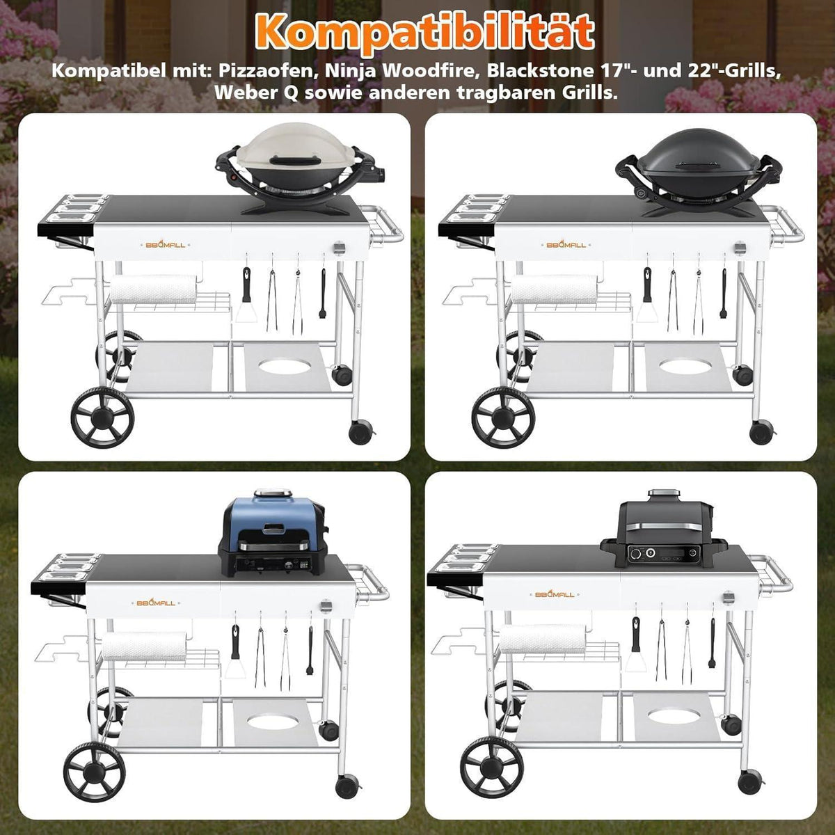 Grillwagen mit Arbeitsfläche und Gewürzbehältern
