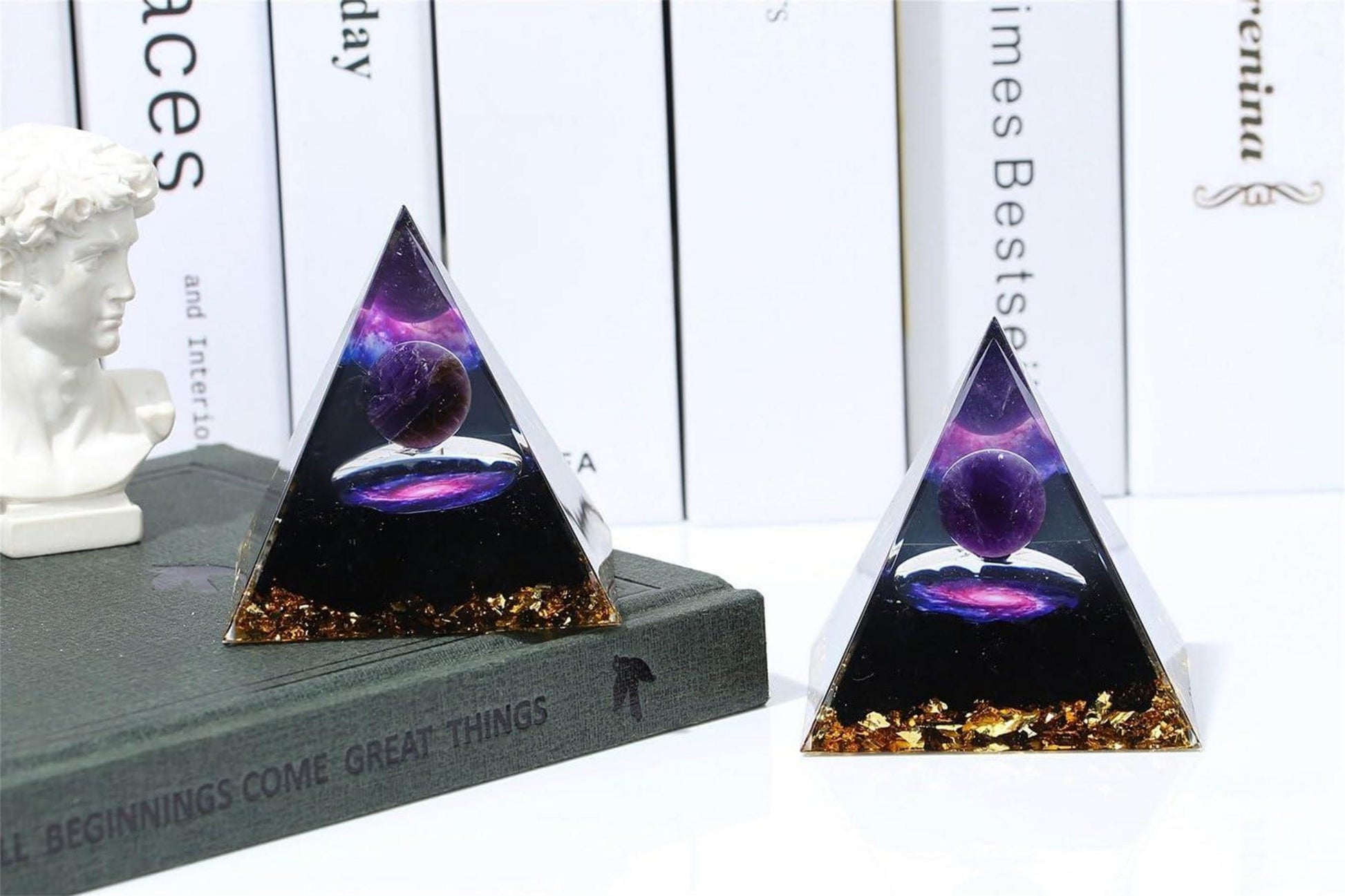 XIANNVXI 2.4 Pyramide Lila Amethyst Schwarzer Obsidian Kristalle
