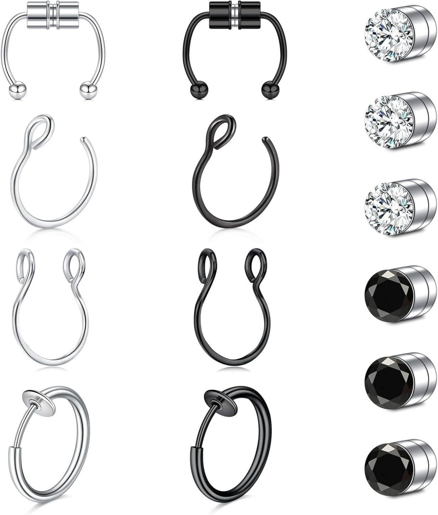 16G Fake Nasenpiercing Magnet Septum Piercing Schwarz Chirurgenstahl