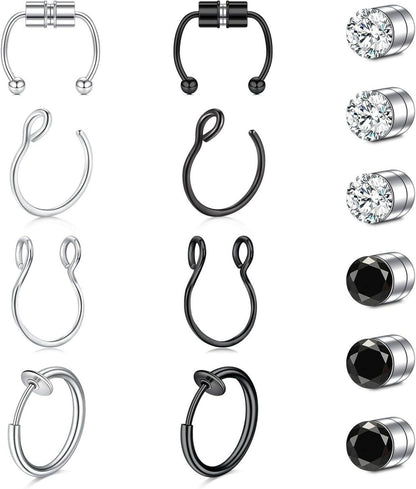 16G Fake Nasenpiercing Magnet Septum Piercing Schwarz Chirurgenstahl