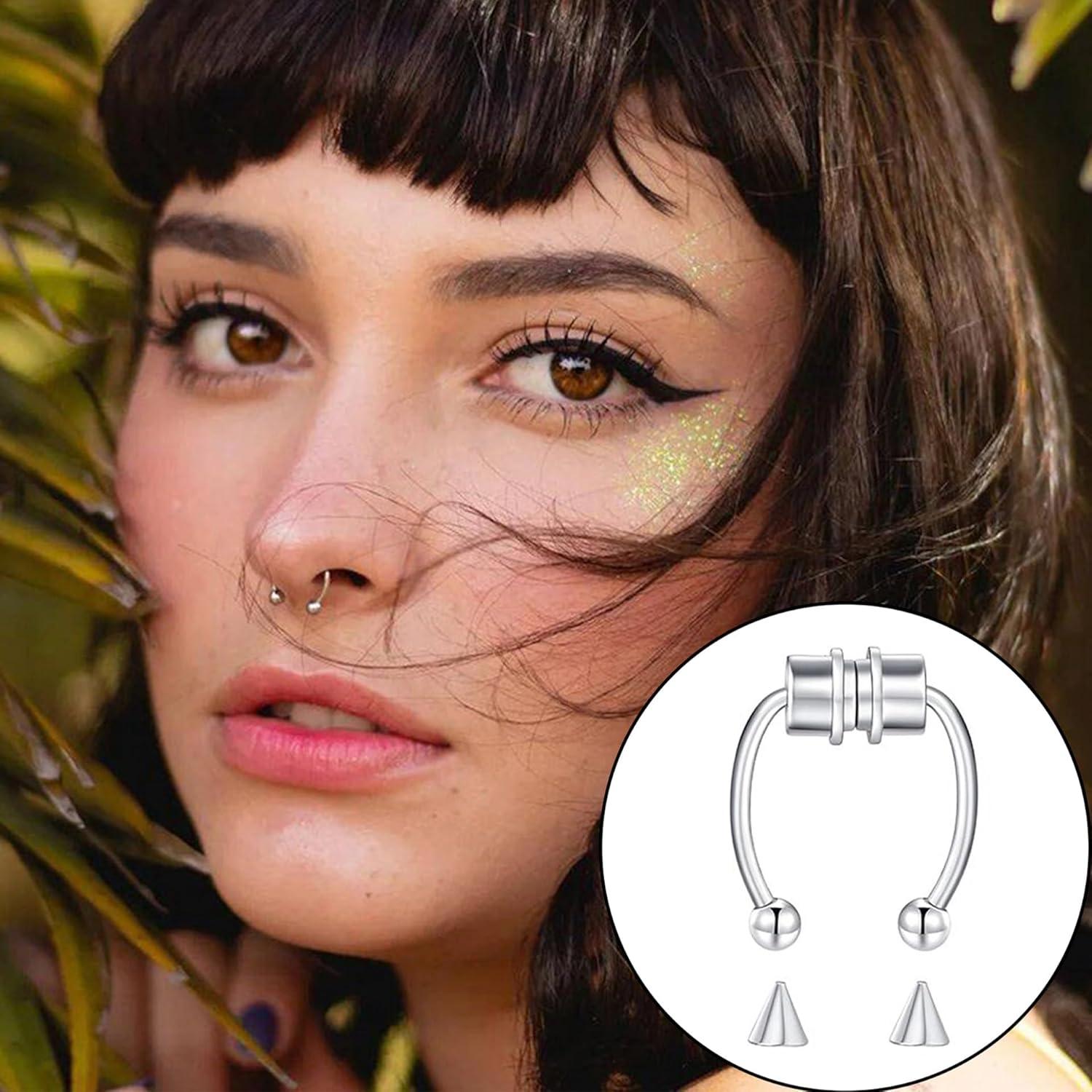 16G Fake Septum Nasenpiercing Magnet Schwarz Chirurgenstahl Clip Reifen
