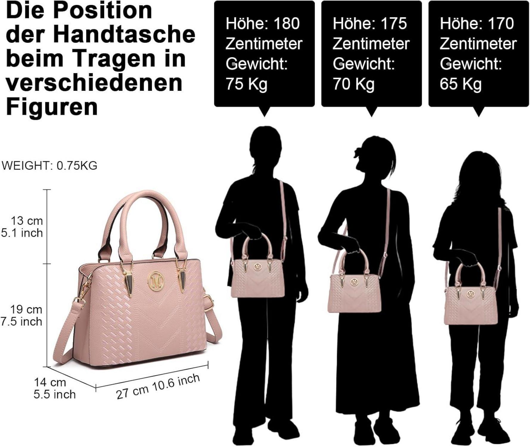 Miss Lulu Damen Handtasche Mittelgroß PU Leder Umhängetasche Chevron Muster Schwarz