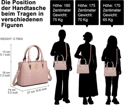 Miss Lulu Damen Handtasche Mittelgroß PU Leder Umhängetasche Chevron Muster Schwarz