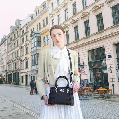 Damen Handtasche mittelgroß mit Lychee Muster und mehreren Innentaschen Schwarz