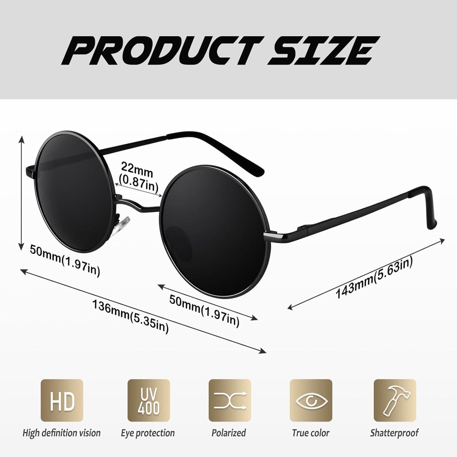 Polarisierte Retro Runde Sonnenbrille Hippie Metall UV400 Schutz