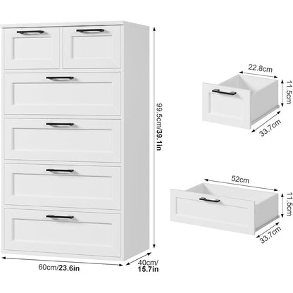 Weiße Kommode mit 6 Schubladen – Schlafzimmer Sideboard Holz Modern