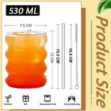 Gerippte Trinkgläser mit Glasstrohhalmen 2er Set 530ml