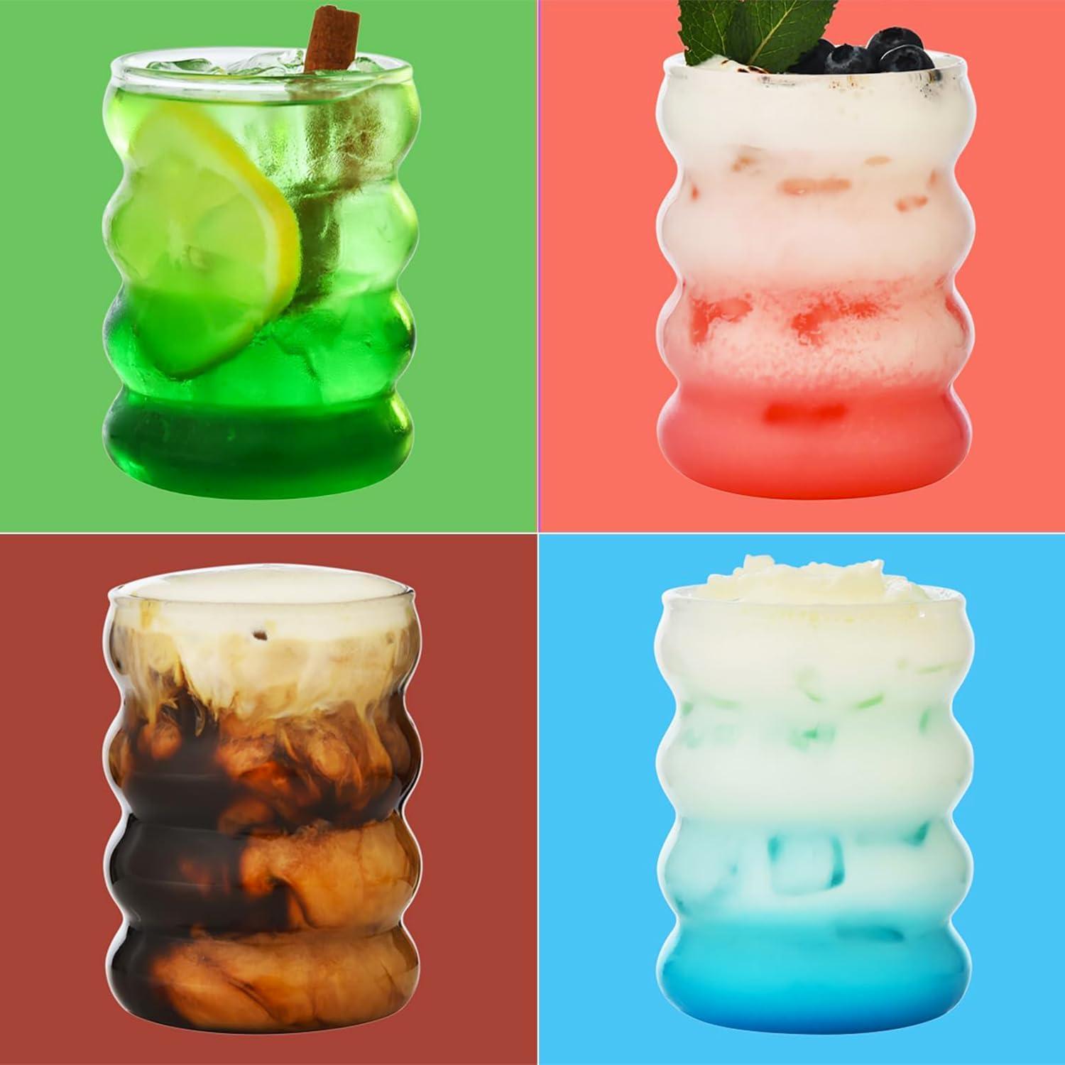 ALINK Gerippte Trinkgläser 2er Set 530ml Glasstrohhalme Cocktail Soda