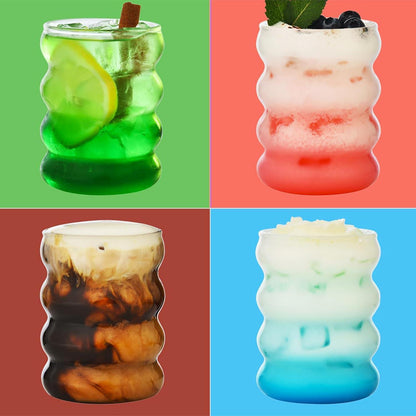 ALINK Gerippte Trinkgläser 2er Set 530ml Glasstrohhalme Cocktail Soda