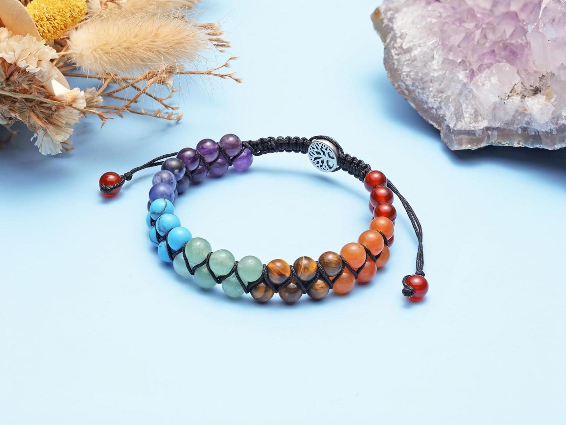 7 Chakra Armband Lebensbaum Edelstein Doppelschicht Yoga Armreif