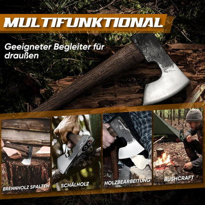 Handgeschmiedete Wikinger Axt mit Lederscheide, Outdoor Survival Werkzeug
